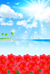 Fototapeta na wymiar Lato, lato, karta pozdrowienia morze hibiscus