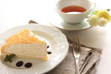 milk crepe with chocolate sauce for afternoon tea image