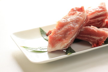 korean cuisine, sparerib on dish for barbecue image