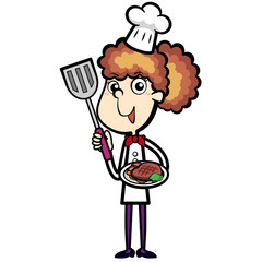 Cartoon Chef with Steak Dinner