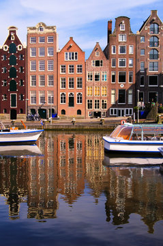 Canal houses of Amsterdam, Netherlands with reflections