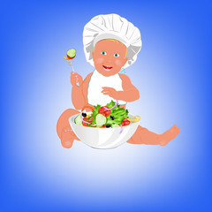 Chef Child and fresh vegetable salad