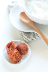 japanese cuisine, healthy breakfast rice porridge and plum
