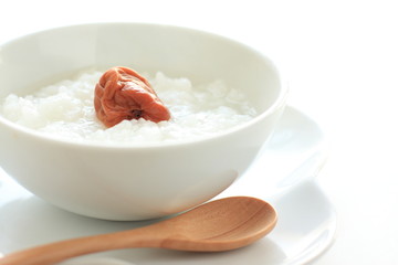 japanese cuisine, healthy breakfast rice porridge and plum
