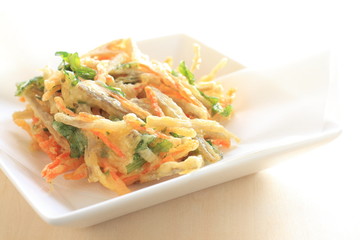 close up of Japanese cuisine, burdock tempura 