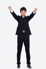 Showing fist young Asian business man.