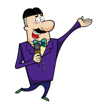 Cartoon Host Emcee with Microphone