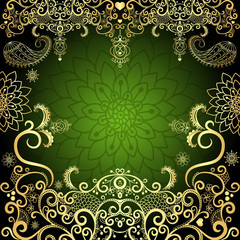 Obraz na płótnie Canvas Green-gold vintage floral ramki wielkanoc