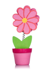 Red wooden flower in a pot