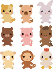 いろいろな動物のぬいぐるみ