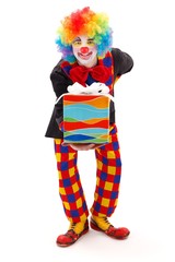 Clown with present