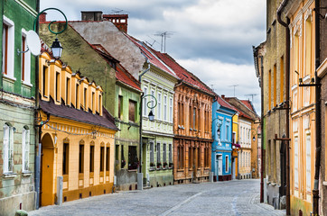 Plakat Średniowieczna ulica w Brasov, Rumunia