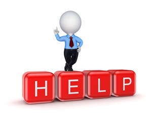 3d small person and word HELP.