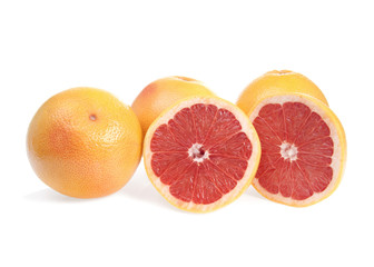 Fresh juicy grapefruits, isolated on white background