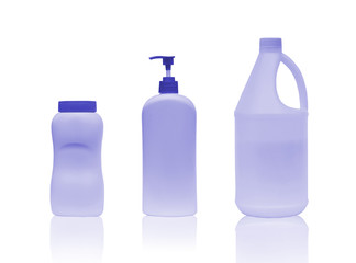 Set clean blank white plastic bottle