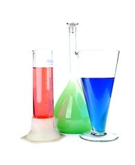 Beakers and laboratory glassware isolated on  white background