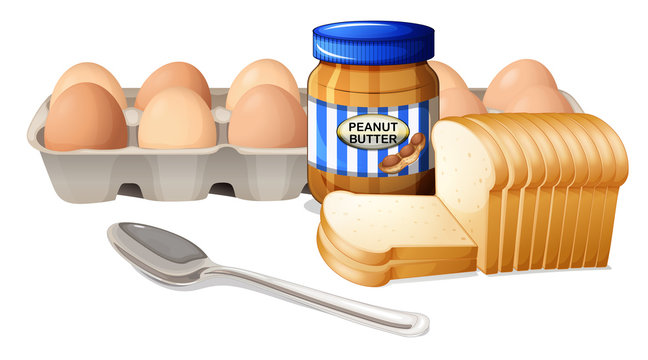 A bread with peanut butter and eggs
