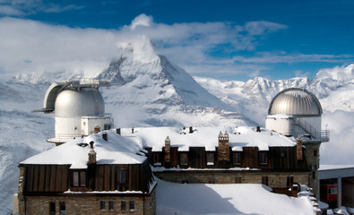 Gornergrat observatory with Matterhorn peak on the background
