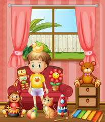 Obraz na płótnie Canvas Dzieckiem w domu ze swoimi zabawkami