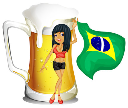 A big mug of beer with a brazilian lady