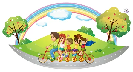 Wall murals Rainbow Children riding in a bicycle