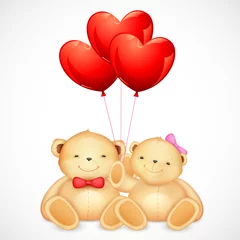 Foto auf Glas Nettes Paar Teddybären mit Herzballon © vectomart