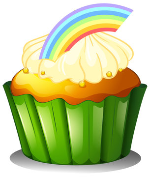A cupcake with rainbow