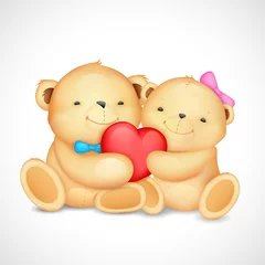 Gardinen Teddybär-Paar umarmt Herz © vectomart