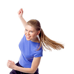 Smiling young female fitness instructor during dance class