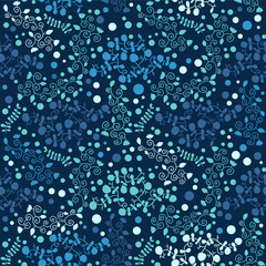 Blue seamless pattern with floral elements