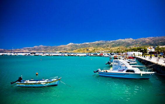 promenade in Mediterranean town Sitia Greece Crete