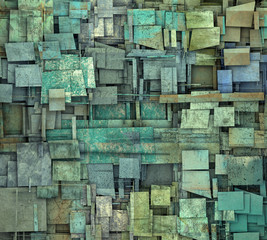 fragmented blue green square tile grunge pattern backdrop