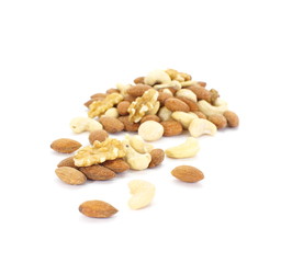 Various mixed nuts isolated on white background