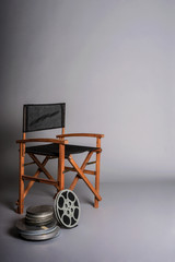 Film director's chair with movie reel