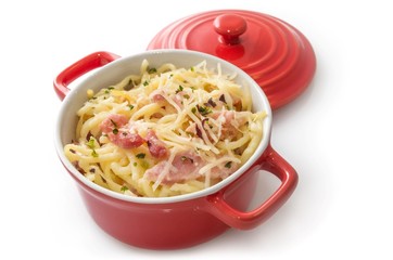 Spaghetti Carbonara with bacon and cheese.