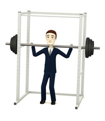 Fototapeta na wymiar 3d render of cartoon character with barbell in cage
