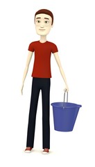 3d render of cartoon character with bucket