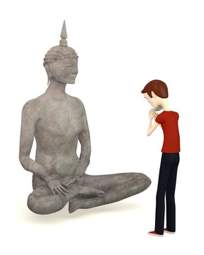 3d Render Of Cartoon Character With Buddha