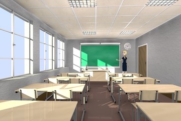 Fototapeta na wymiar 3d render of cartoon character in classroom