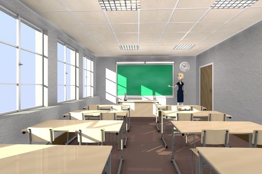 3d render of cartoon character in classroom