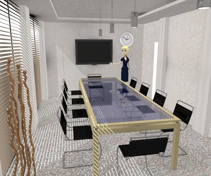 3d render of cartoon character in conference room