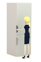 3d render of cartoon character with fridge