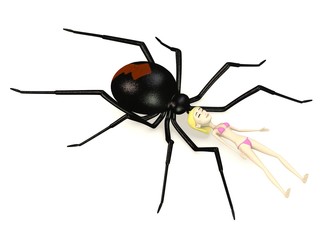3d render of cartoon character with black widow spider