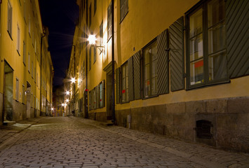 Empty alley at night.