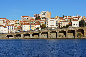 Coastal town of Banyuls-sur-Mer, Mediterranean sea, Roussillon, Pyrenees Orientales, France