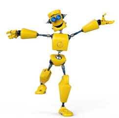 Stickers pour porte Robots le robot jaune est heureux