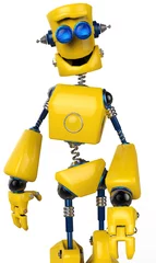 Poster Im Rahmen gelber Roboter, der aus nächster Nähe läuft © DM7