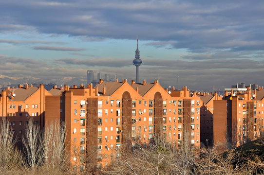 Panoramic view of Madrid from Vallecas (Spain)