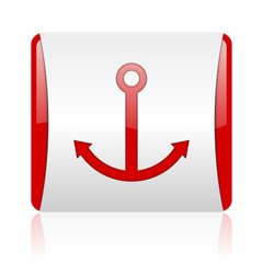 anchor red and white square web glossy icon