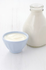 Obraz na płótnie Canvas milk bottle and plain yogurt